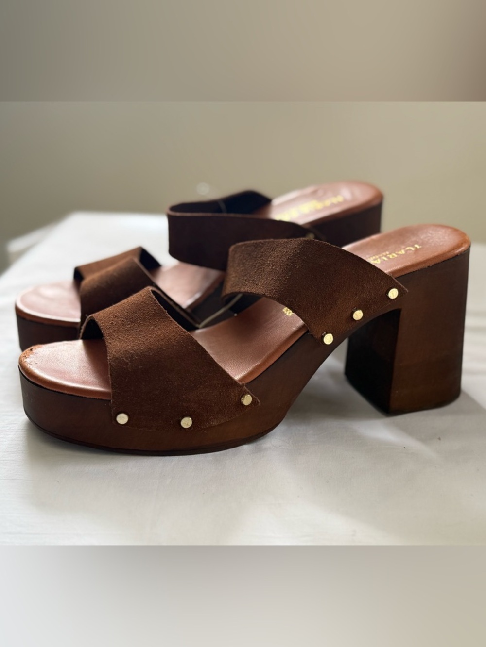 Women’s Brown Suede Platform Slide Heels